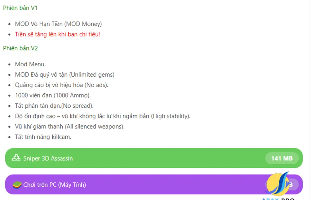 Tải hack game Sniper 3D Mod Menu Full tiền